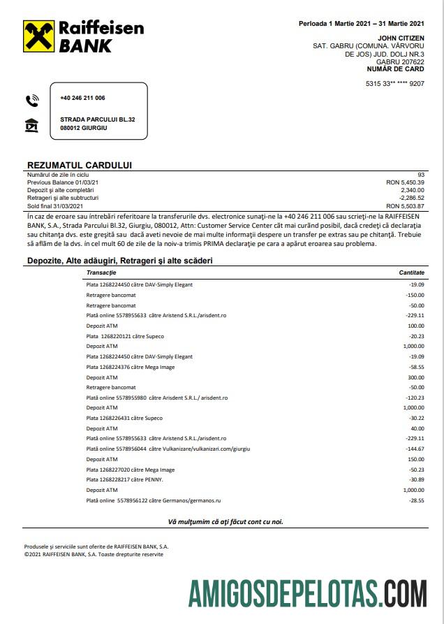 Romênia Raiffeisen Bank em exemplo de língua romena